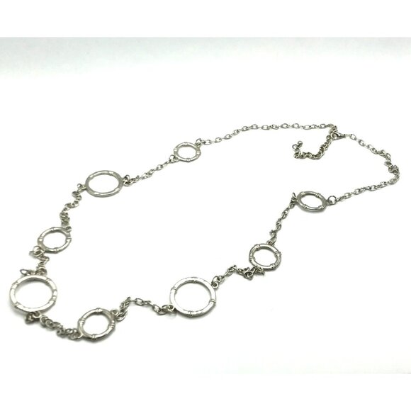 Vintage Long Silver Tone Circle Link Necklace - Picture 2 of 2